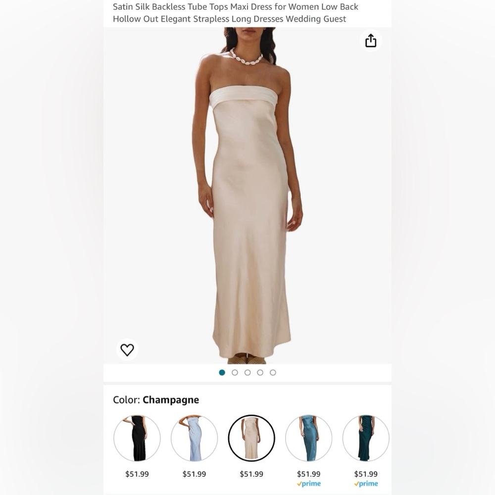 NWT REALTIX Satin Tube Top Dress, Champagne, XS